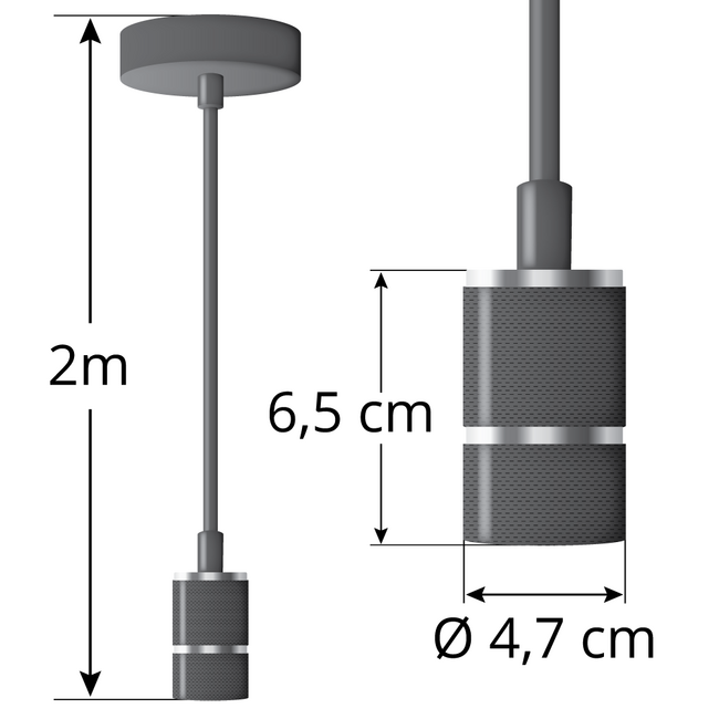 Industrial silver cord pendant, 8.5–10W XXL PS160, amber bulb