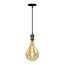 Industrial rose gold cord pendants incl. 8.5W to 10W XXL bulb, Amber glass, 2000K, Ø160