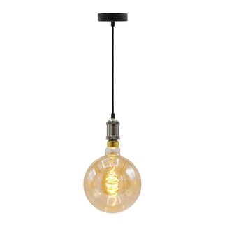 Modern silver cord pendant, 8.5–10W XXXL G200, amber bulb