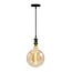 Modern glossy black cord pendant, 8.5–10W XXXL G200, amber bulb