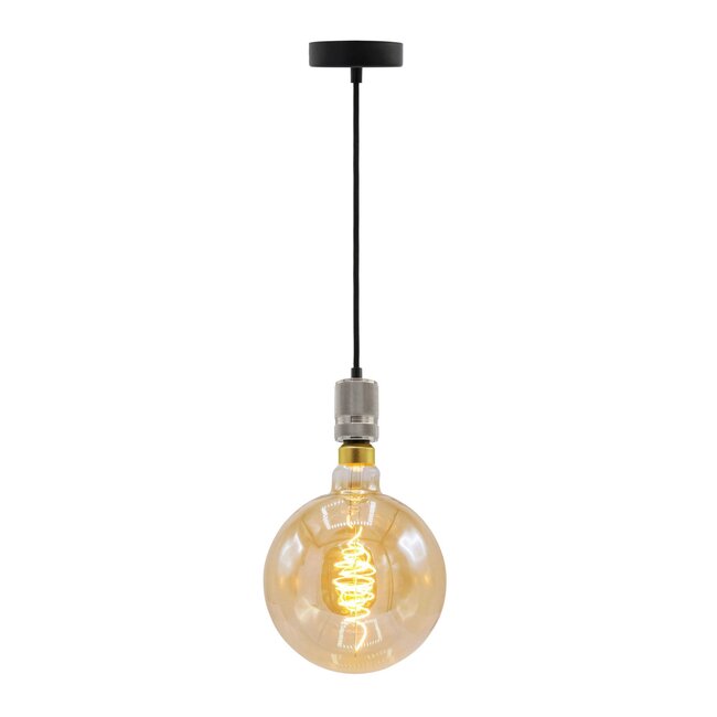 Industrial silver cord pendant, 8.5–10W XXXL G200, amber bulb