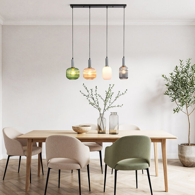 Pendant lamp with four colours of ribbed glass - Aeneas