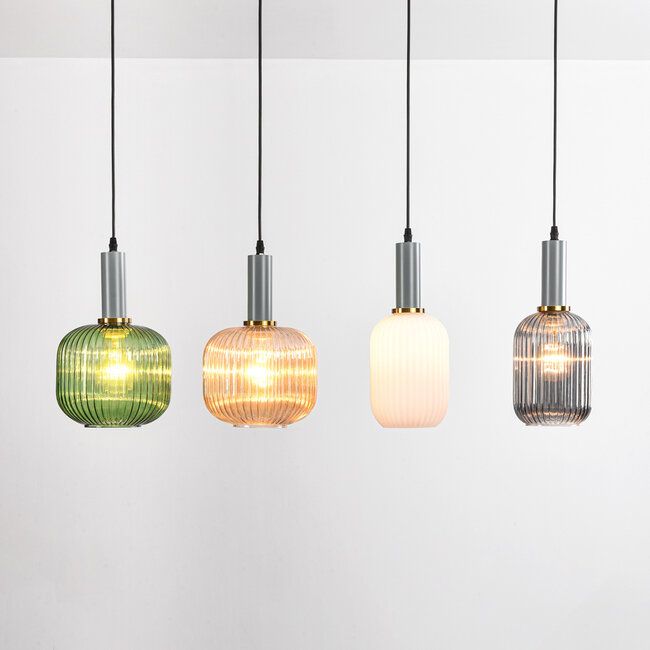 Pendant lamp with four colours of ribbed glass - Aeneas