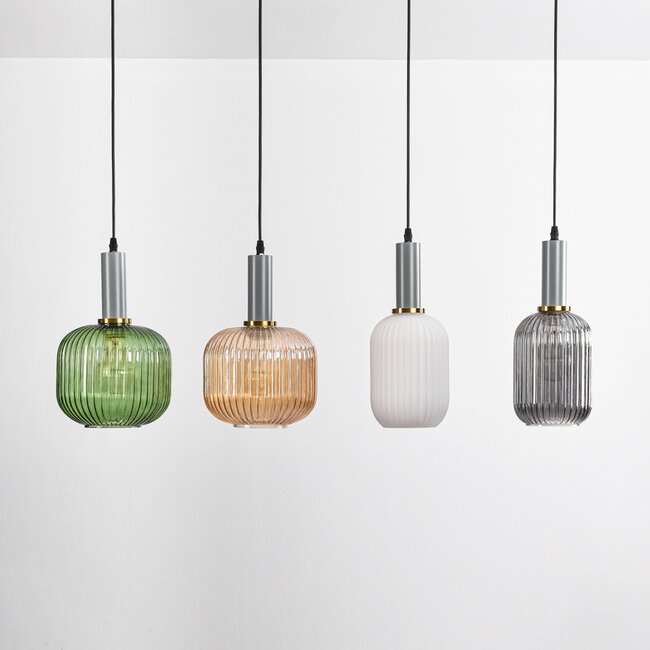 Pendant lamp with four colours of ribbed glass - Aeneas