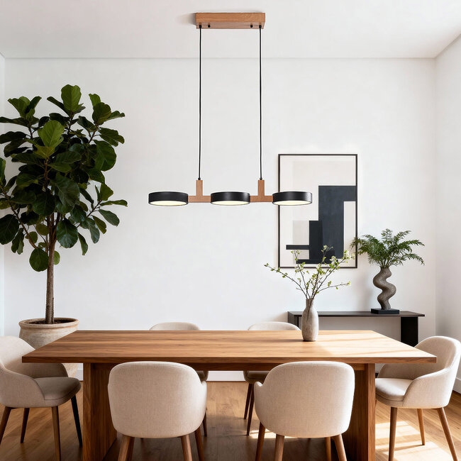 Designer pendant lamp with integrated LED, black with wood - Aristo