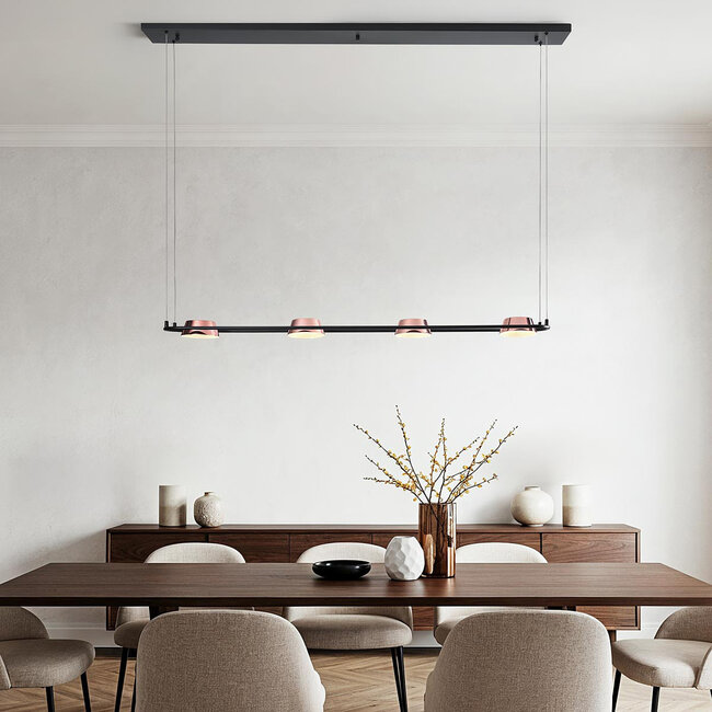 Modern pendant lamp with integrated LED, black with rose gold - Calisto