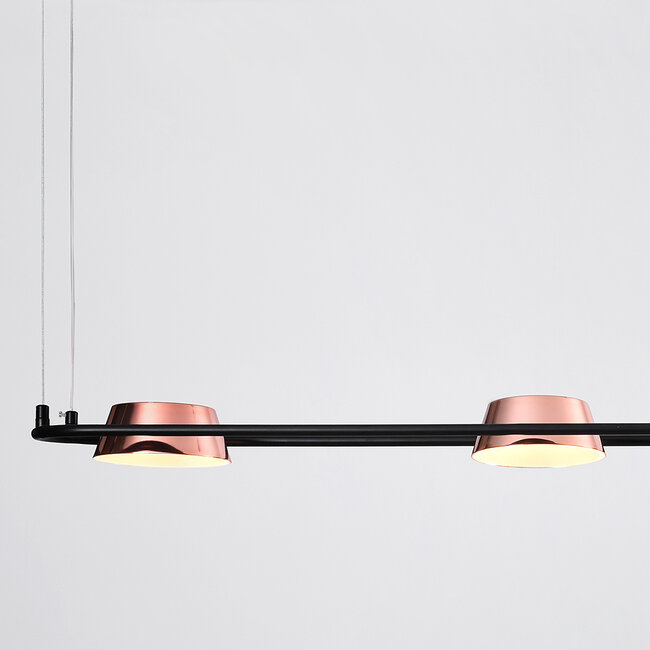 Modern pendant lamp with integrated LED, black with rose gold - Calisto