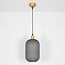 Retro pendant light Doran in ribbed glass - grey and gold