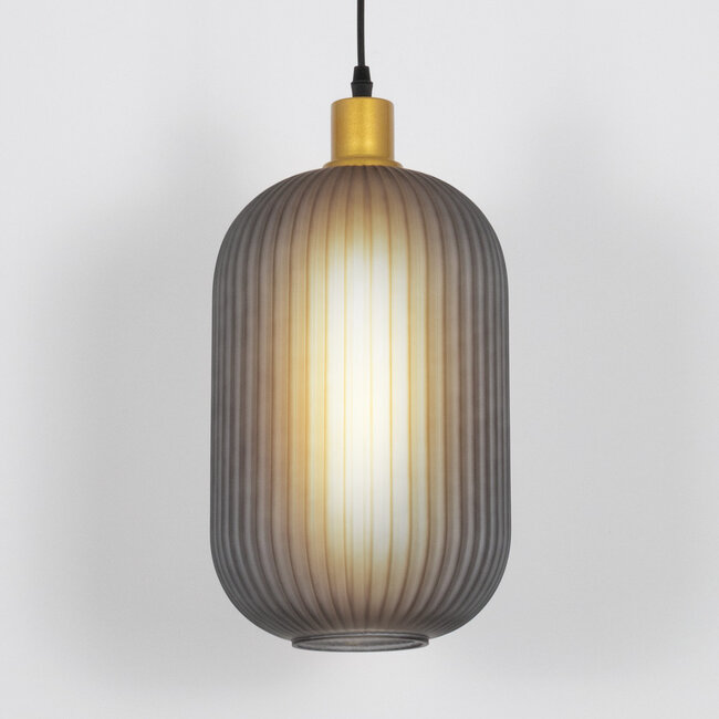 Retro pendant lamp made of ribbed grey glass - Doran