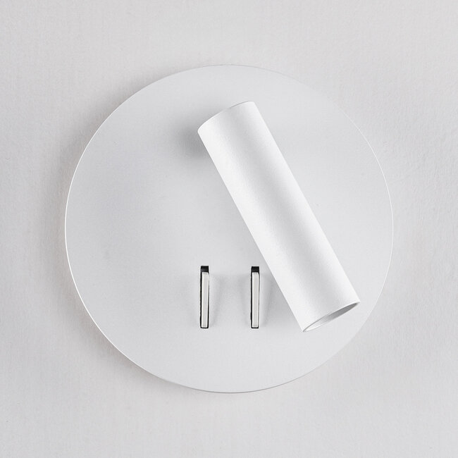 Round wall lamp with swivelling spotlight and illuminated wall plate - Lenae