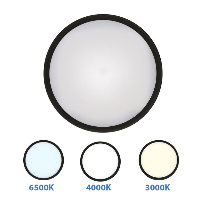 Flush ceiling lights with emergency unit | CCT switch 3000K/4000K/6500K | Black