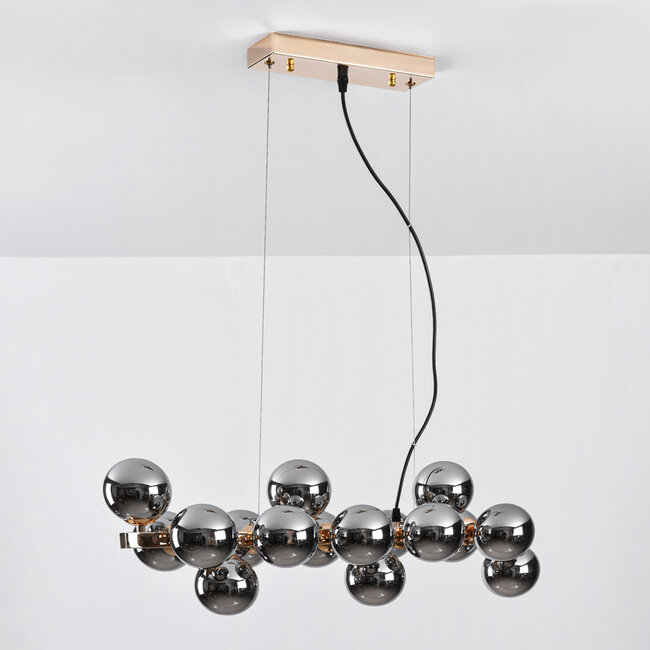 16-light pendant light Sunita - smoked mirrored glass with gold