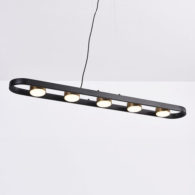 5-light pendant light Sesto - black with gold details