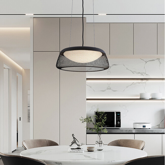 Black pendant lamp with open shade and dimmable LEDs - Milani