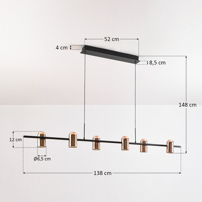 Kyo pendant lamp, 6-light - black with Gold