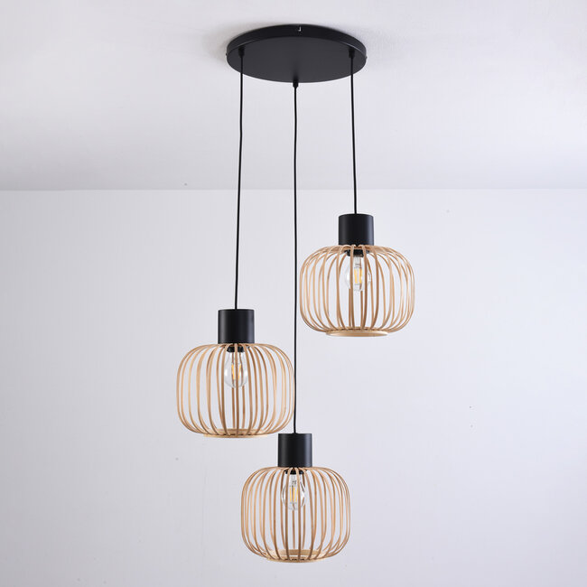 Bamboo pendant lamp, 3-light - Michi