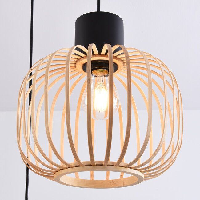 3-light bamboo pendant light Michi - black frame