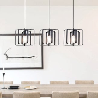 Industrial 3-light pendant light Maiko - black open frame
