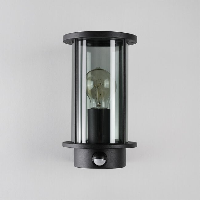 Outdoor wall light Pax smoked glass and sensor - black