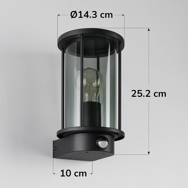 Outdoor wall light Pax smoked glass and sensor - black