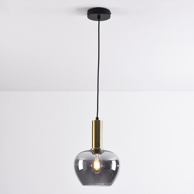 Ischa pendant light in apple shape smoked glass - gold