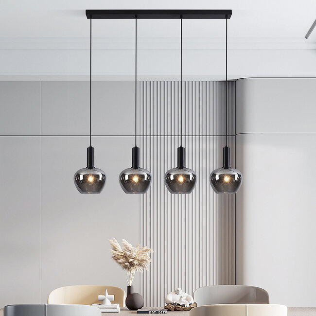 4-light Ilvy pendant lamp in apple-shaped smoked glass - Black
