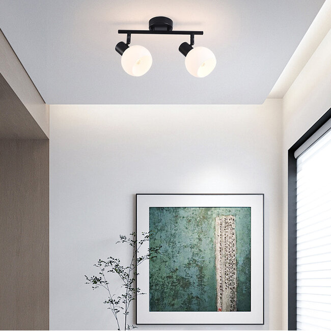 Swivel ceiling spotlight Phiene with opal white glass, 2-light