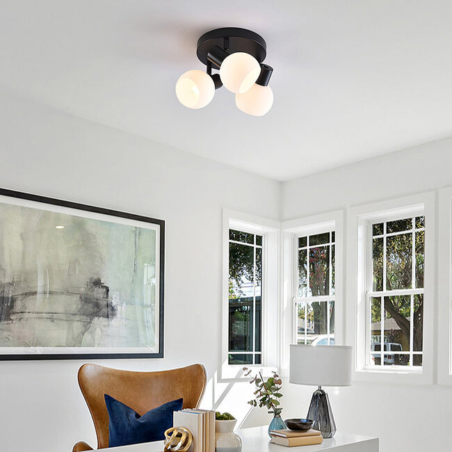 Rotatable ceiling lamp with opal white glass, 3-light - Peri