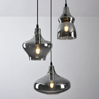 Black pendant lamp with smoked glass, 3-light - Trinidad