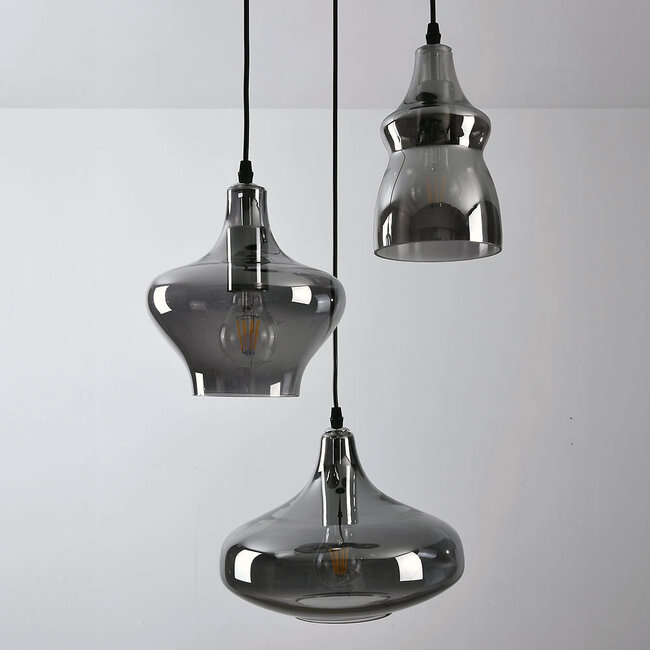 Black pendant lamp with smoked glass, 3-light - Trinidad