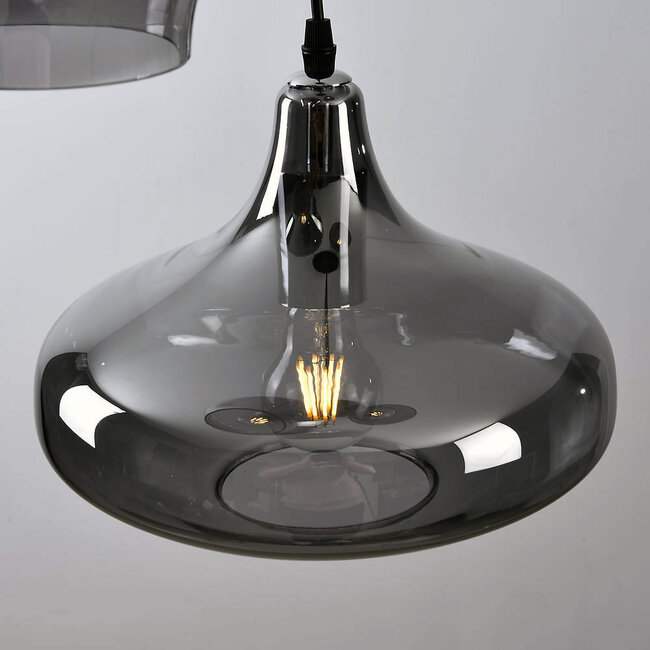 Black pendant lamp with smoked glass, 3-light - Trinidad