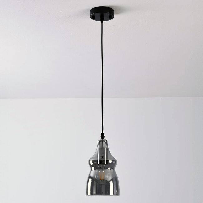 1-light pendant light Trinidad - smoked glass slim globe
