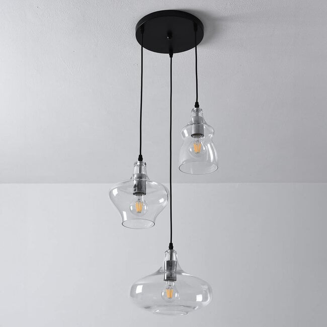 3-light pendant light Trinidad - clear glass
