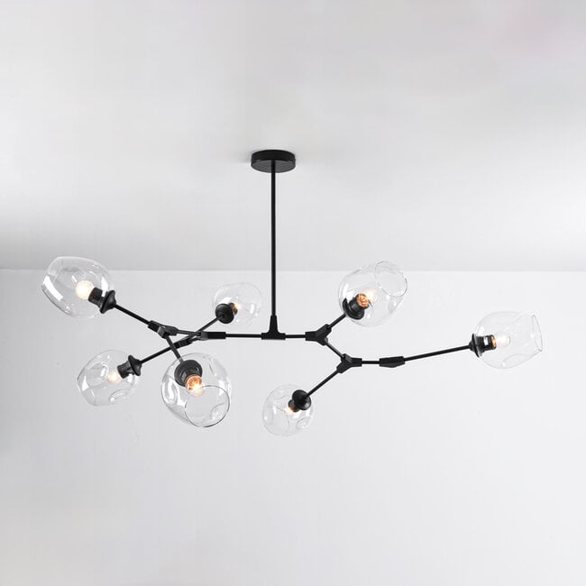 7-light pendant light Philip - clear glass and black