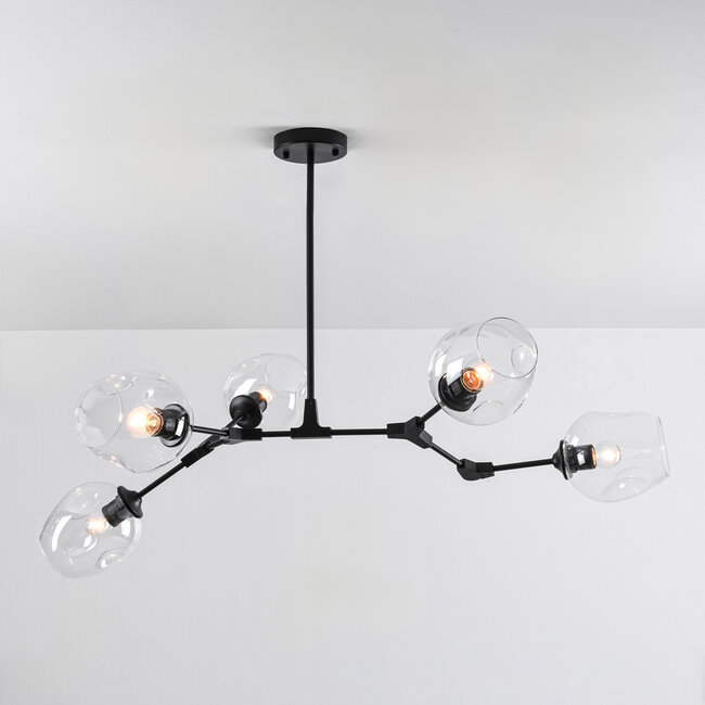 5-light pendant light Salome - clear glass and black