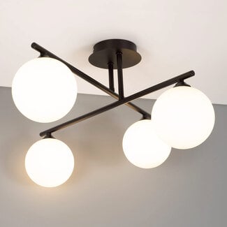 4-light ceiling light Nymo - opal glass and black