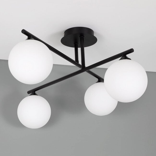 4-light ceiling light Nymo - opal glass and black