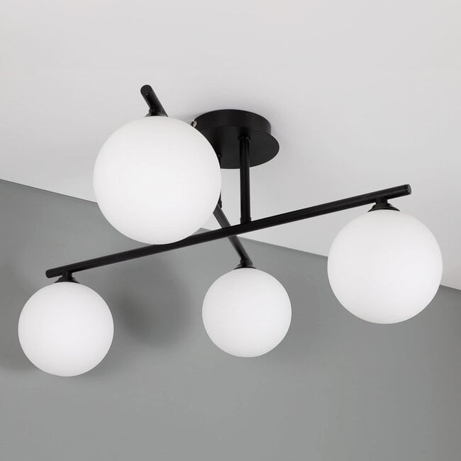 4-light ceiling light Nymo - opal glass and black