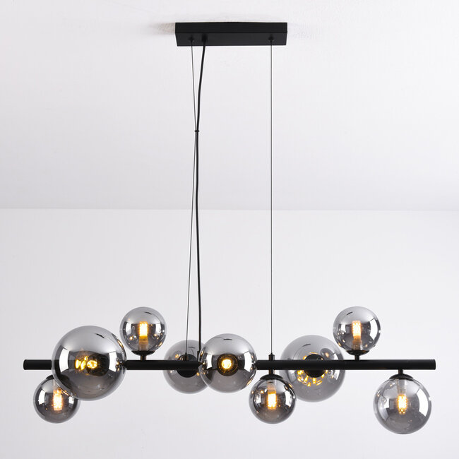 Designer pendant light Ennea in smoked glass with mirror effect, 9-light