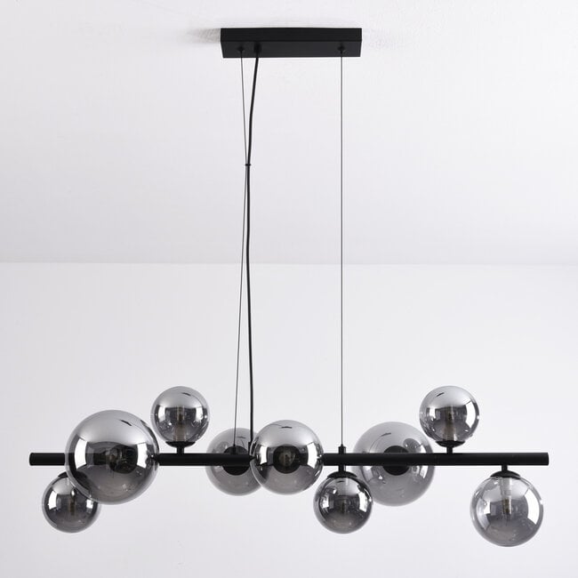 9-light pendant light Ennea - mirrored smoked glass and black