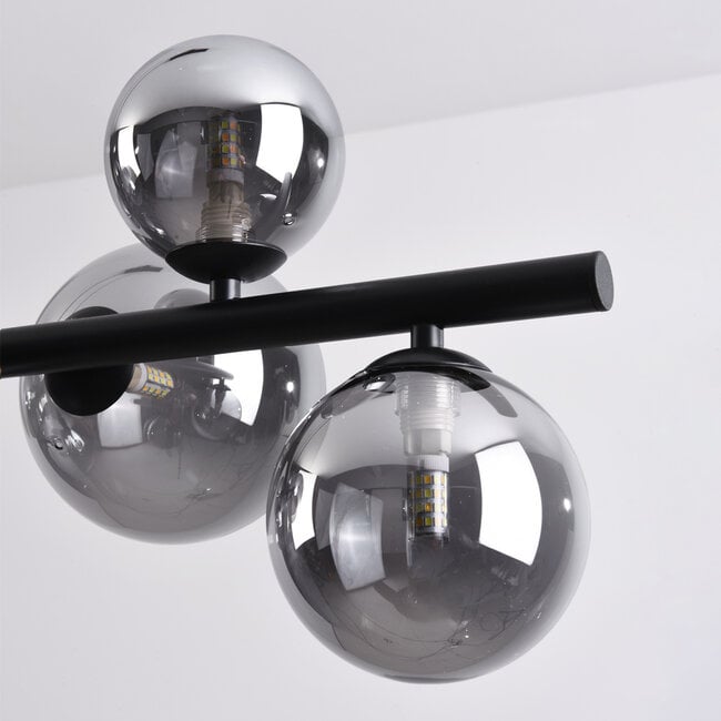 9-light pendant light Ennea - mirrored smoked glass and black
