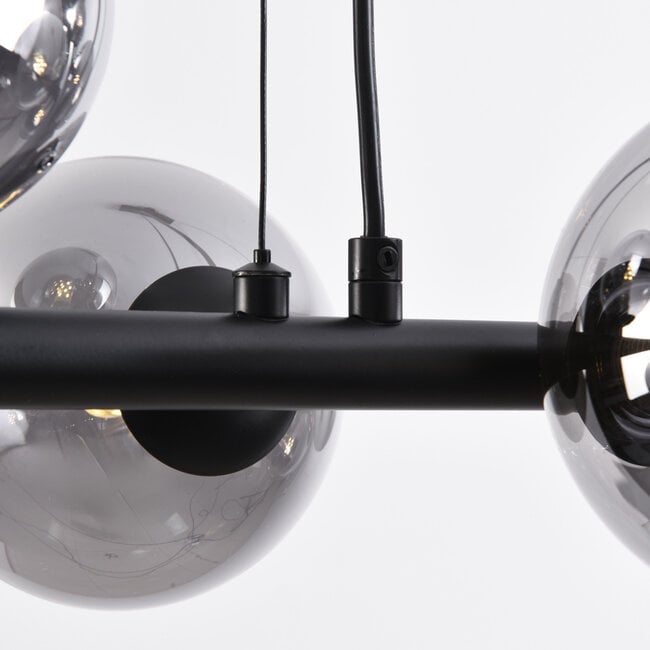 9-light pendant light Ennea - mirrored smoked glass and black