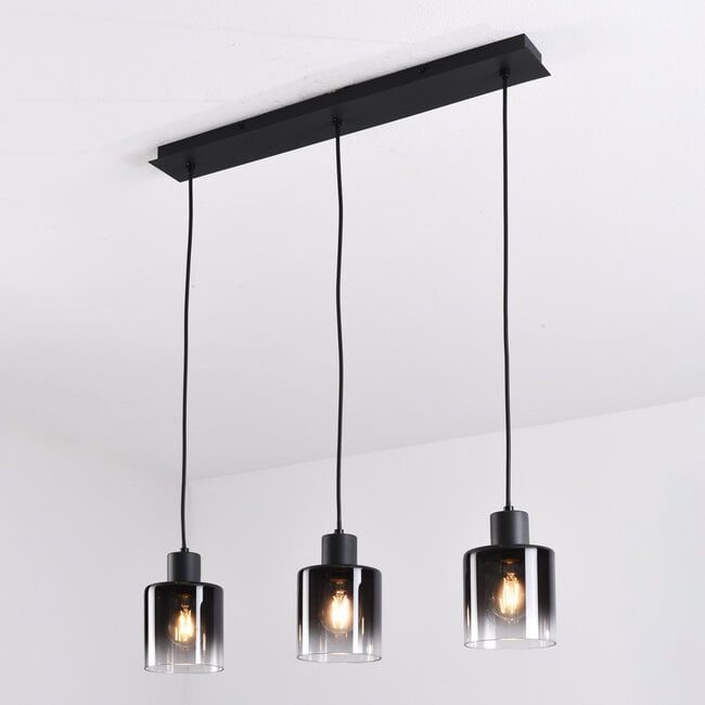 3-light pendant light Lyra - gradient smoked glass and black