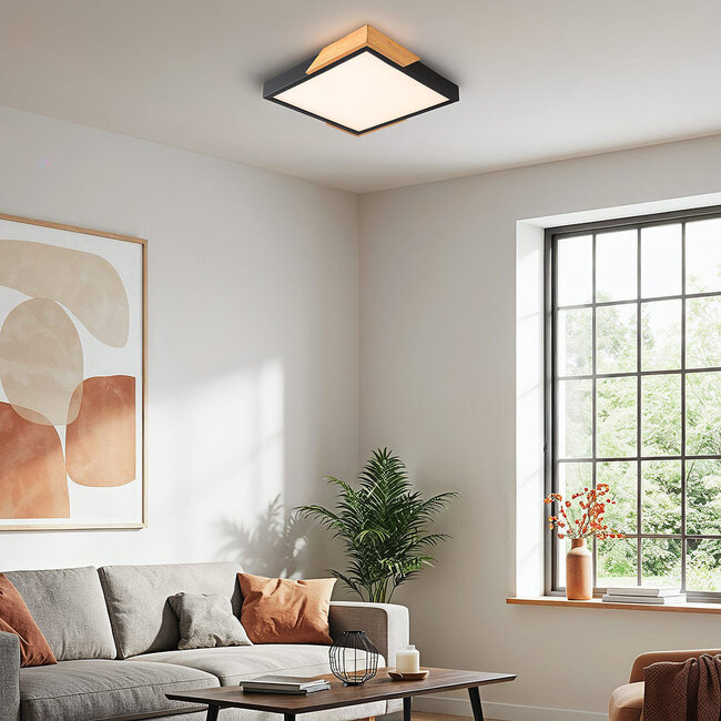 3-step dimmable ceiling lamp with wooden details Meta - black