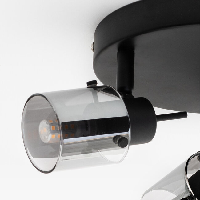 Industrial matt black ceiling spotlight with 3-light smoked glass grey glass - Chicago