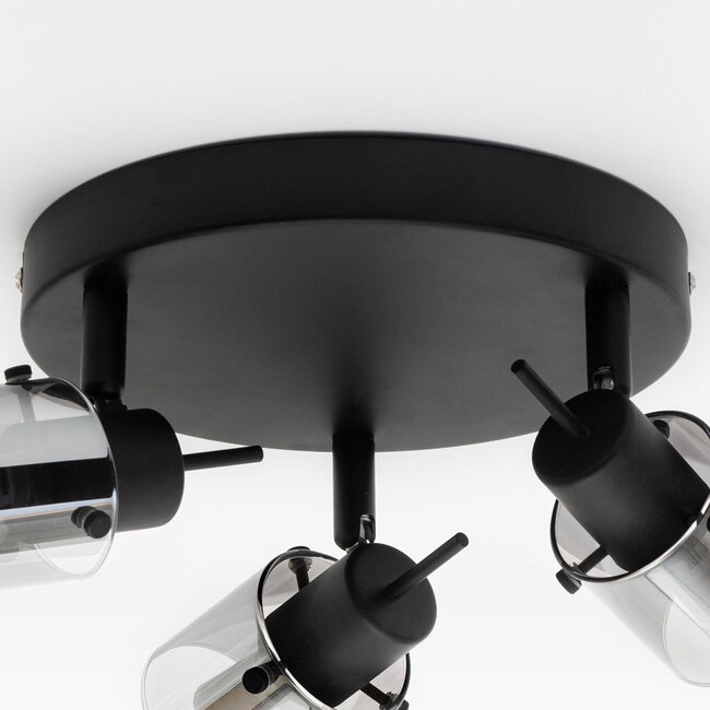 Industrial matt black ceiling spotlight with 3-light smoked glass grey glass - Chicago