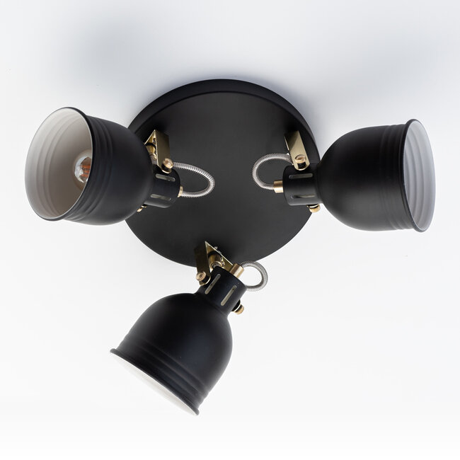 Modern 3-light Matt black ceiling lamp with white interior - Laredo