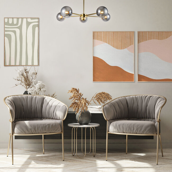 Industrial gold-coloured ceiling lamp with smoked glass and mirror effect, 5-light - Leah