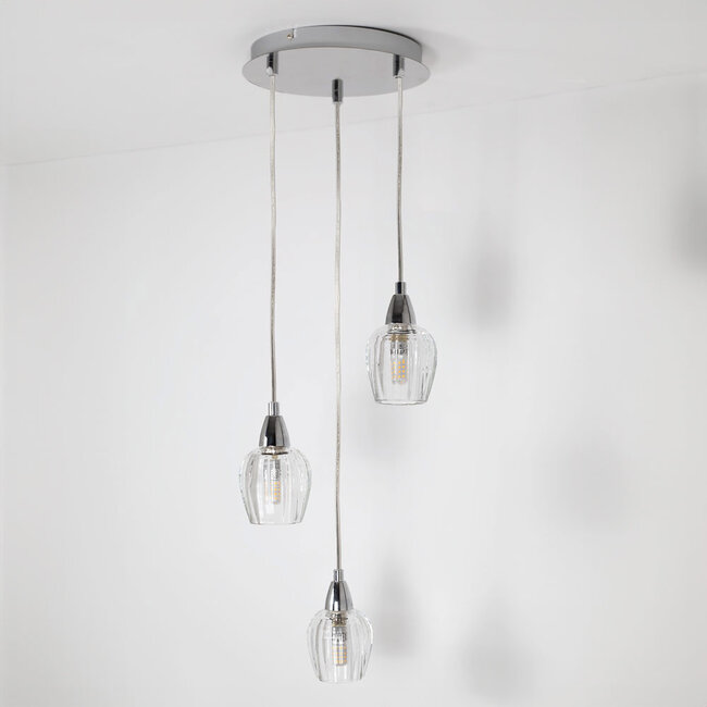 Chrome pendant lamp with transparent glass, 3-light - Virginia