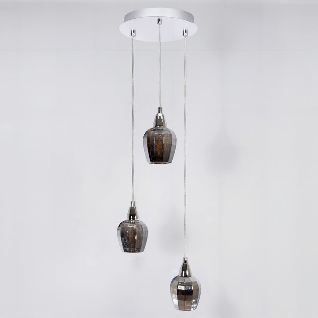 Industrial chrome pendant lamp with smoked glass, 3-light - Veronica